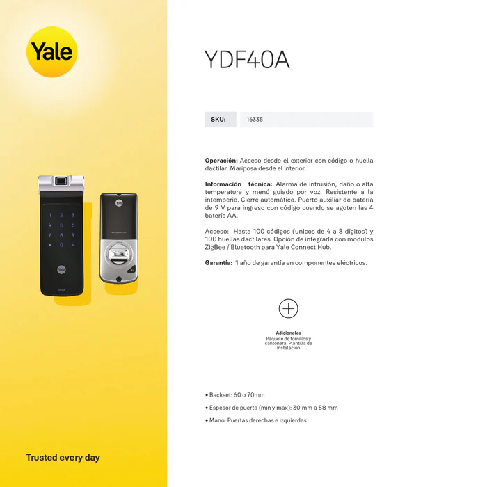 Cerrojo Digital YDF40A + kit apertura con celular