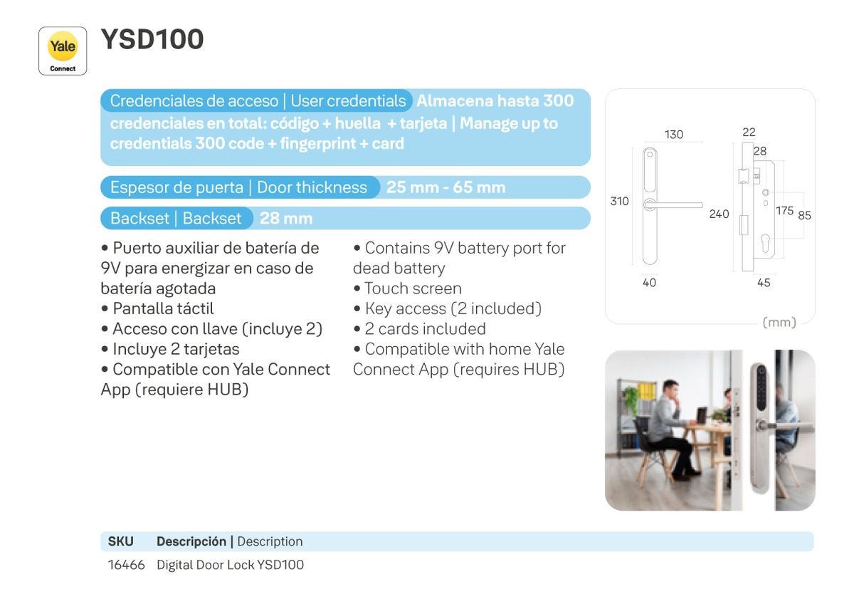 Cerradura Digital YSD100 para puerta abatible