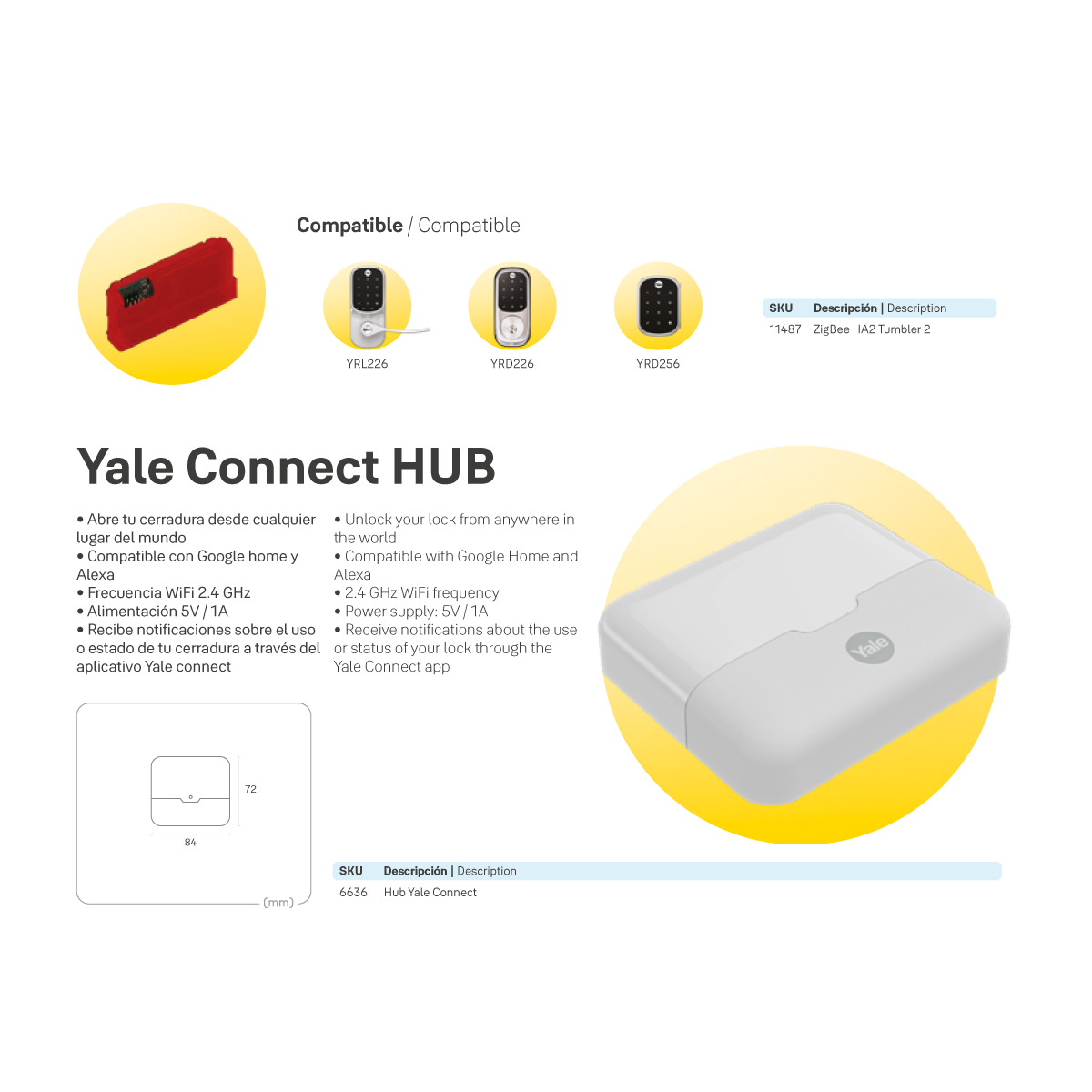 Módulo de conexión Yale Connect HUB + Zigbee YRD - YRL