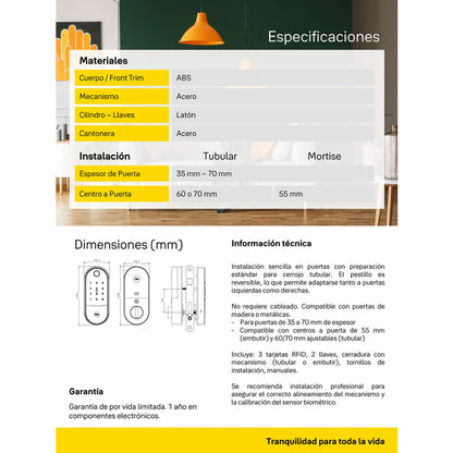 Cerradura de embutir Digital LIA + kit  apertura con celular