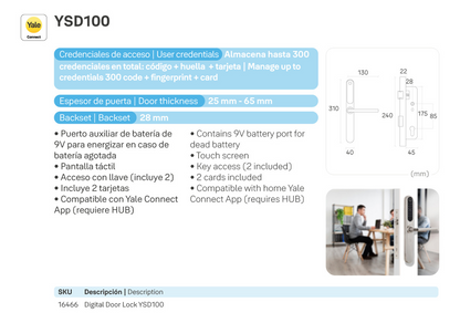 Cerradura Digital YSD100 para puerta abatible