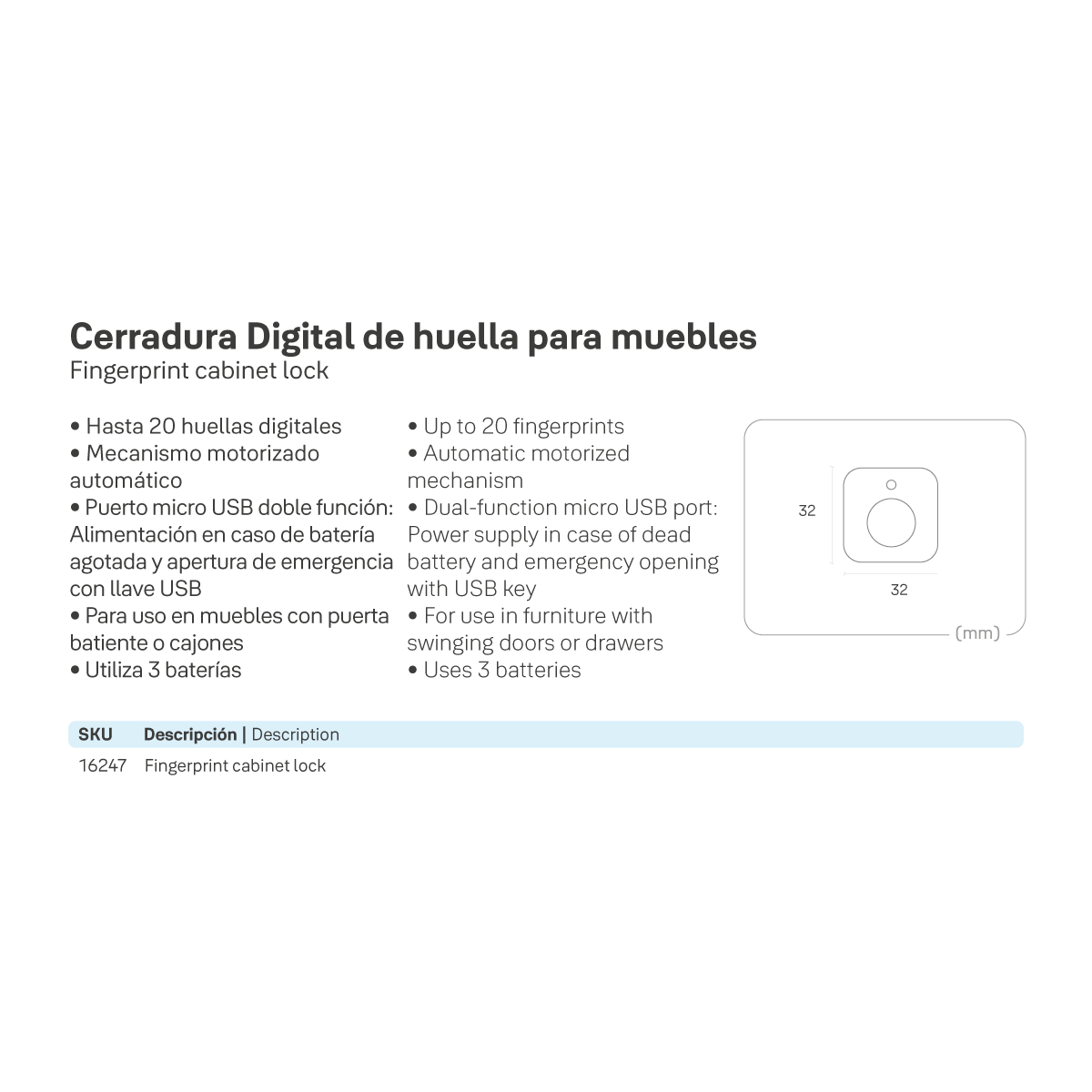 Cerradura  Biométrica para Mueble YF68