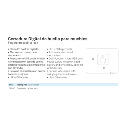 Cerradura  Biométrica para Mueble YF68